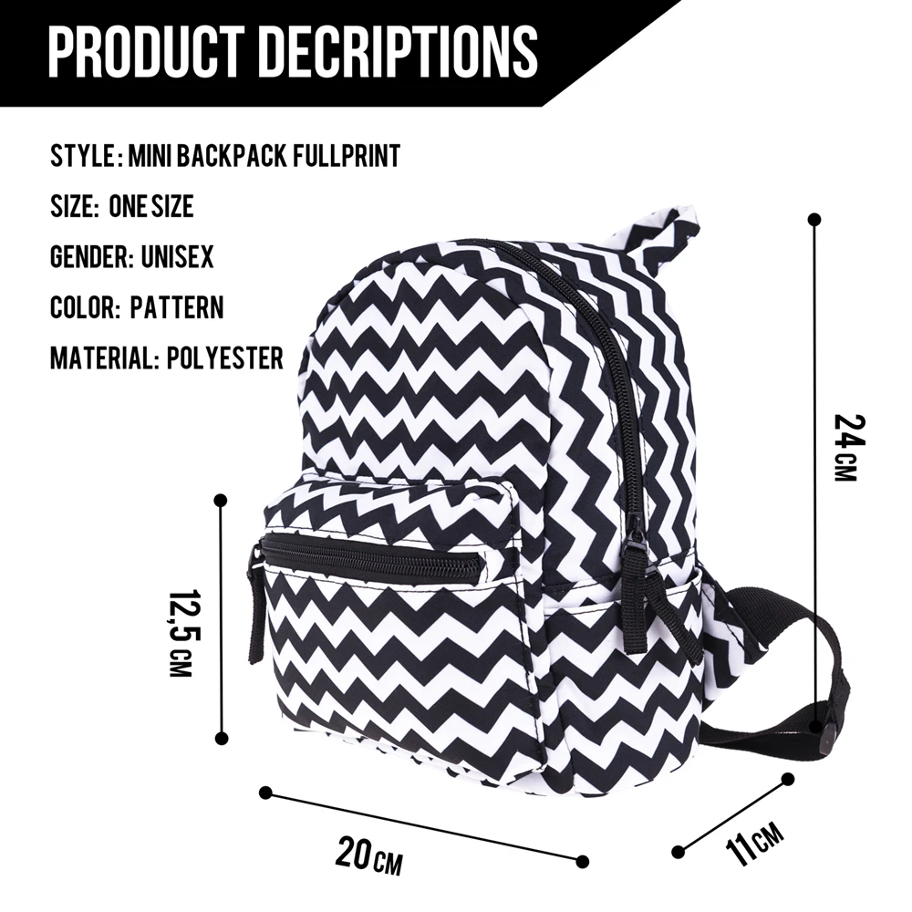 Женский рюкзак Mochila Zigzag с черным принтом, женская сумка на плечо для подростков, Многофункциональный маленький рюкзак школьный рюкзак
