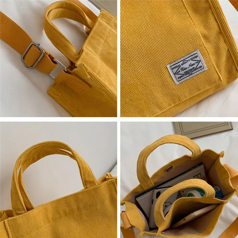 

Women Corduroy Zipper Shoulder Bag Small Cotton Canvas Handbag Casual Tote Female Eco Crossbody Bag Vintage Messenger Bags