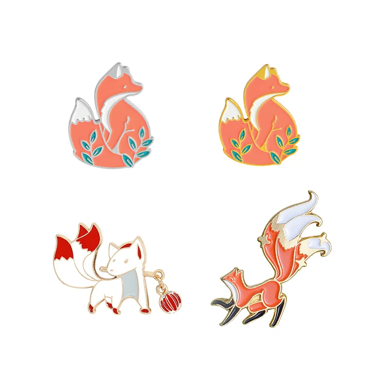 Девять хвостов маленькая лисица Эмаль Булавка японский Showa Эра мешочек для