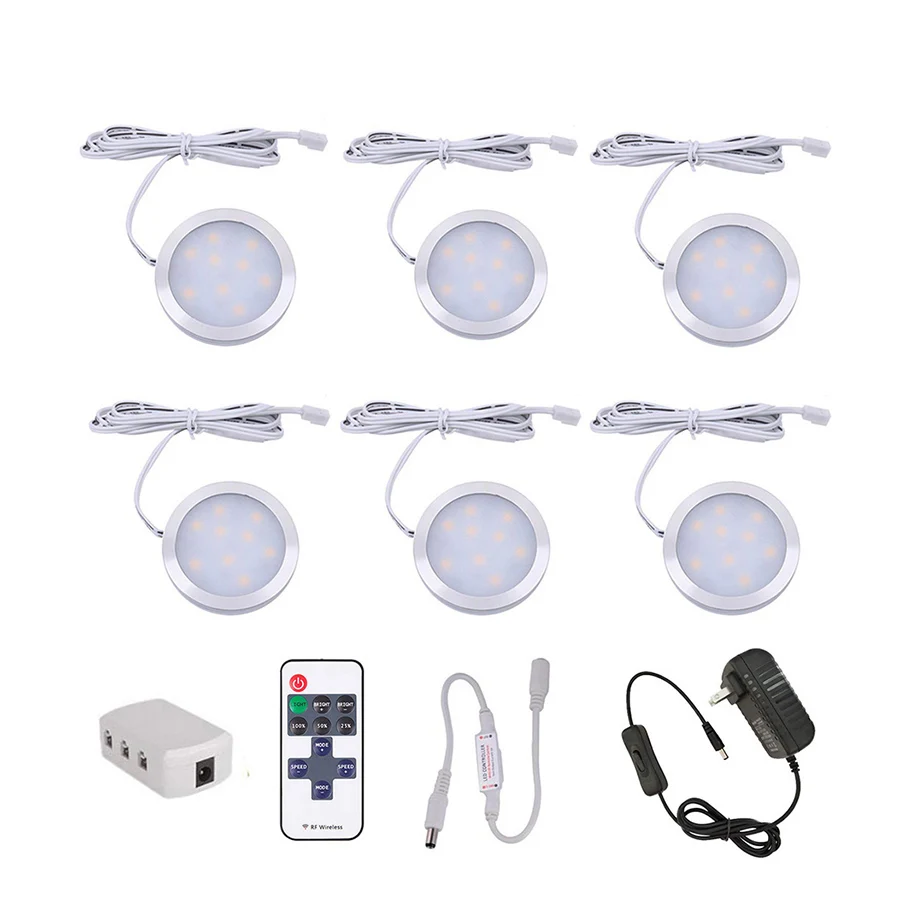 6PCS 3/4/6/8/10 шт. под кабинет Светильник s 2,5 W DC12V дистанционного Управление затемнения Светодиодный точечный светильник шкаф для одежды шкаф Кухня ночной Светильник s - Цвет: 6PCS