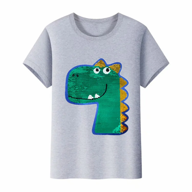 Детская одежда 2021 летняя детская футболка из хлопка с блестками и мультяшным