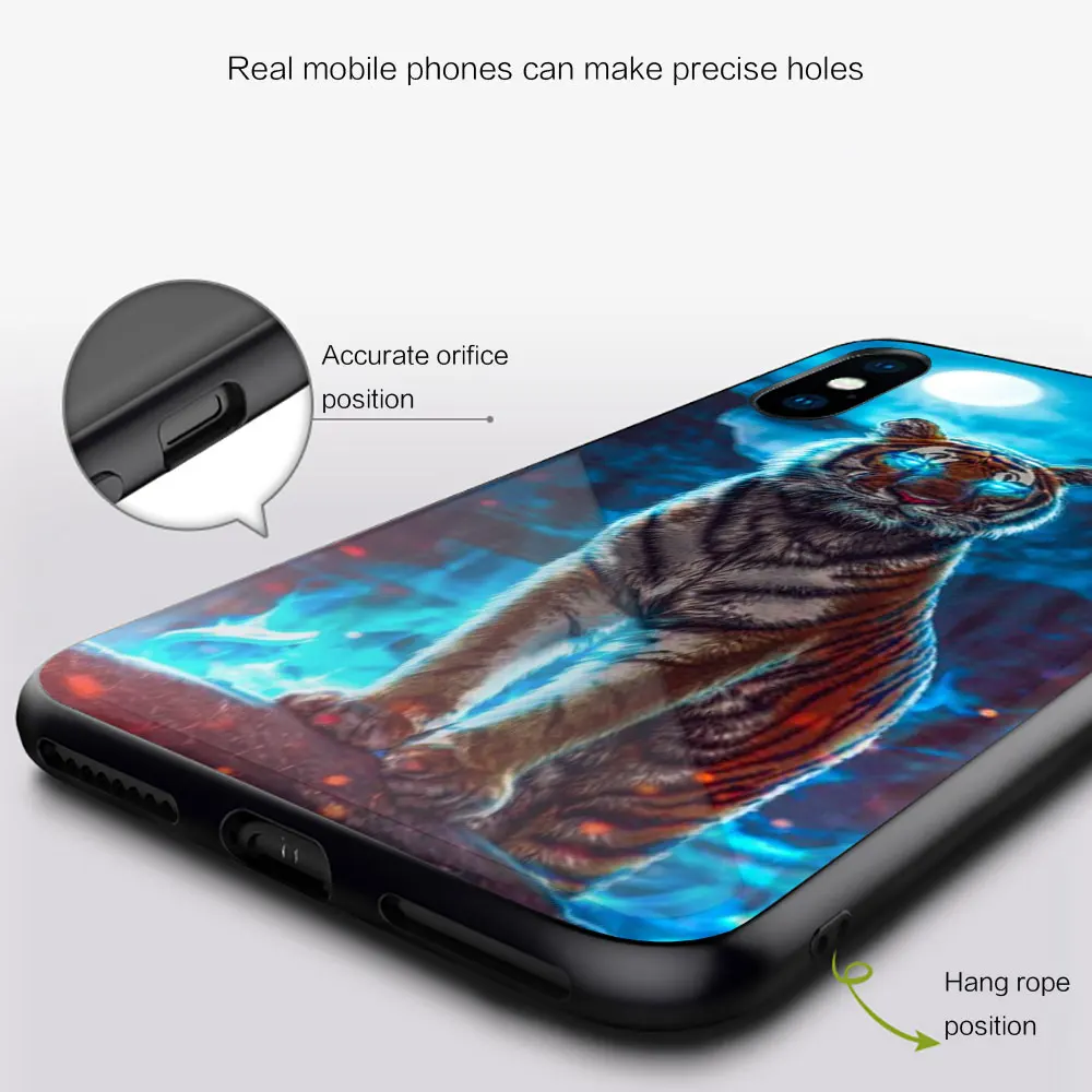 Тигром King of the forest стекло Мягкий силиконовый чехол для телефона iPhone 12 11 Pro X XS Max XR 8 7