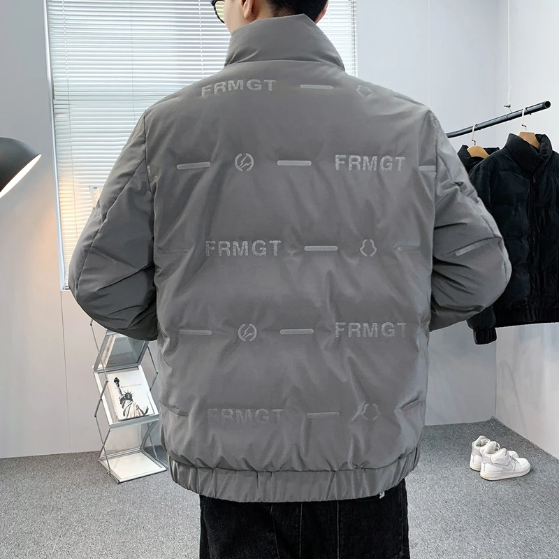 2021 winter new run down jacket men's short stand collar letter embossed warm and windproof casual coat