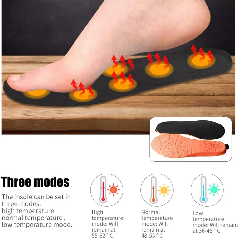 2000mah Heated Insoles Wireless Wireless Rechargeable Electric Thermal Soles Winter Foot Warmer Shoes Insert for Skiing Hunting