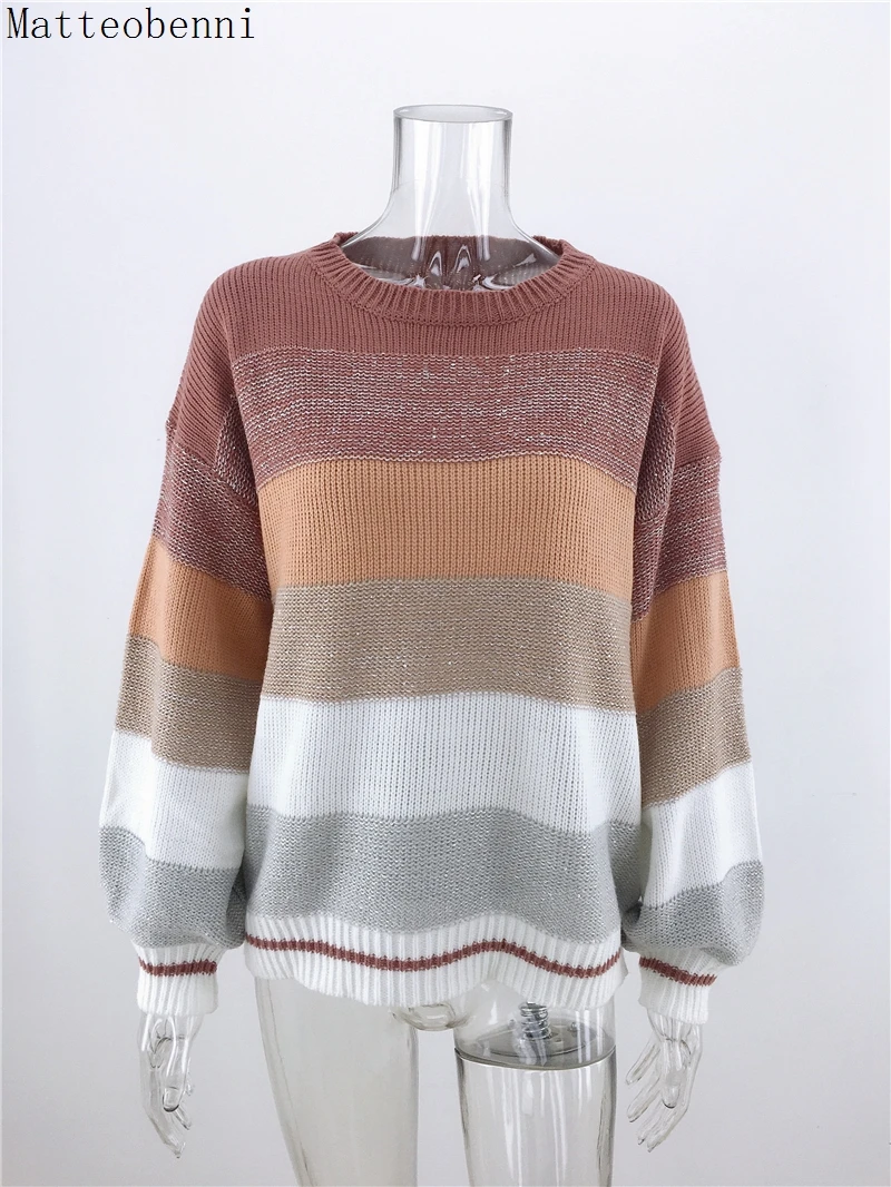 

Womens Pink Striped Sweater 2020 Autumn Fashion O-Neck Long Sleeve Sweater Loose Knitted Jumper Winter Pullover Sexy Jumper Tops