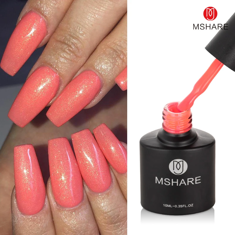 

MSHARE Bling Shiny Nail Gel Polish Shimmer Pink 10ml Hybrid Nail Soak Off UV LED Semi-Permanant Varnish