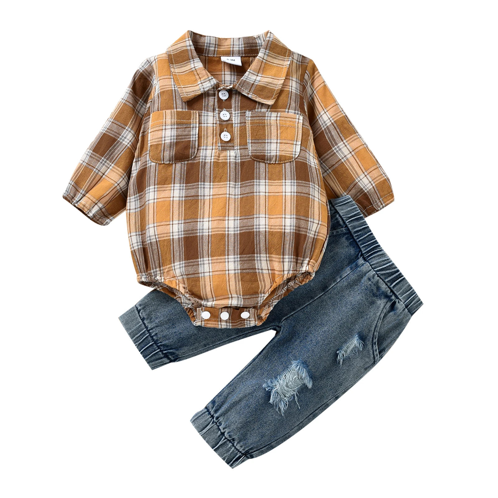 Модный костюм для новорожденных мальчиков из двух предметов с клетчатым узором