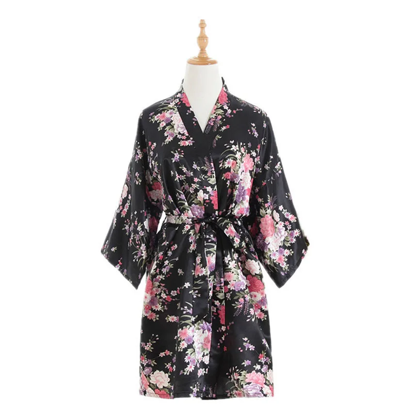 

2021 New Year Japanese Kimono Dresses for Women Floral Bathing Robe Sexy Sleepwear Pajamas Short Silk Yukata Night Gown Robes