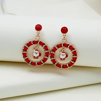 new fashion round hollow christmas earrings for women classic christmas tree old man drop oil stud earrings christmas jewelry