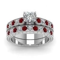 2pcsset romantic rings set charm whitered rhinestones zircon heart rings for women engagement wedding band jewelry gift