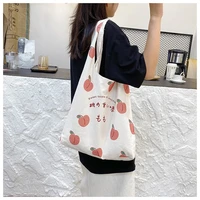 canvas bag small fresh peach print shoulder bag japanese cute college students class tote shopping bag 2021