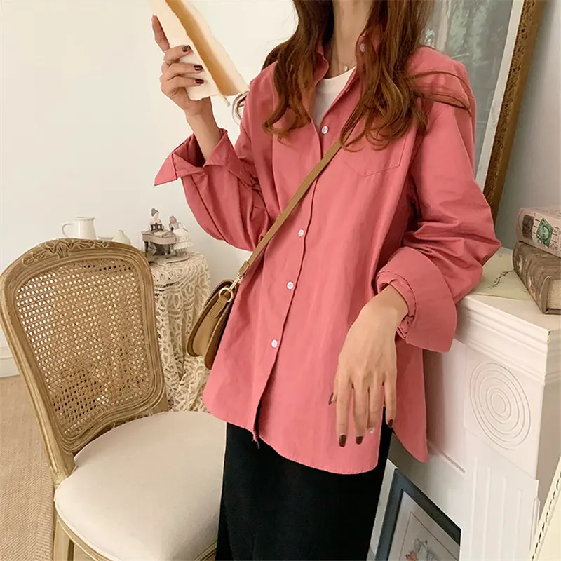 

HziriP Korean Long Sleeve Leisure Minimalist Solid Loose New 2021 Stylish High Quality OL Brief Women Casual All Match Shirts