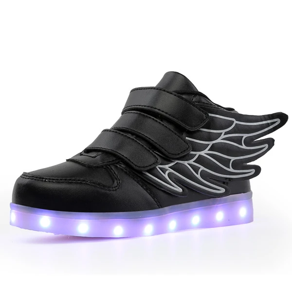 A-009-Black 7ipupas Новое обувь, зарядка через USB со светодиодной подсветкой 25-37 светящиеся туфли крыло обувь со светодиодной подсветкой для мальчиков и девочек, модный тренд, 7 видов цветов Светящиеся кроссовки - Цвет: A-009-Black