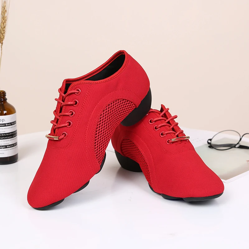 Heelled 3.5 cm canvas teacher outdoor exercise shoes square dance shoes Jazz ballet ballroom dance shoes latin american w