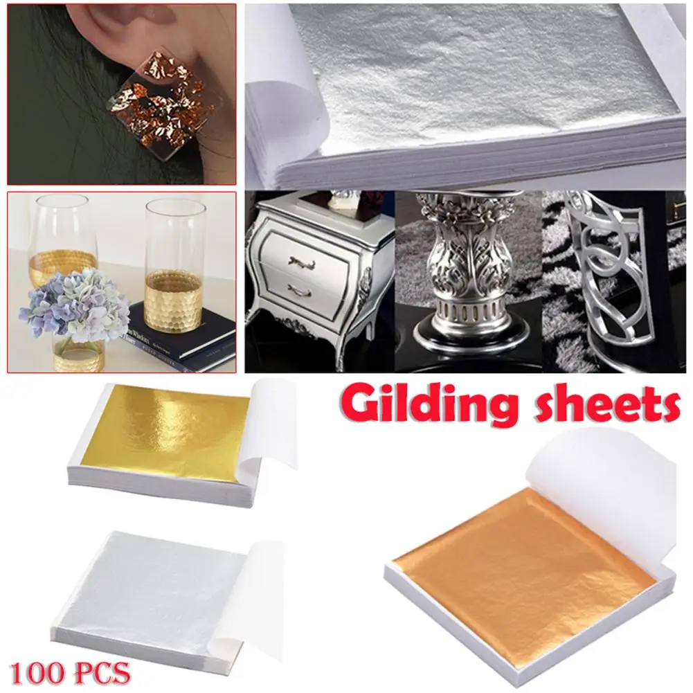 100 Pcs / Opp Bag DIY Crafts Taiwan Gold Paste Foil Decoration Furniture Home Decor Wallpaper Silver | Дом и сад