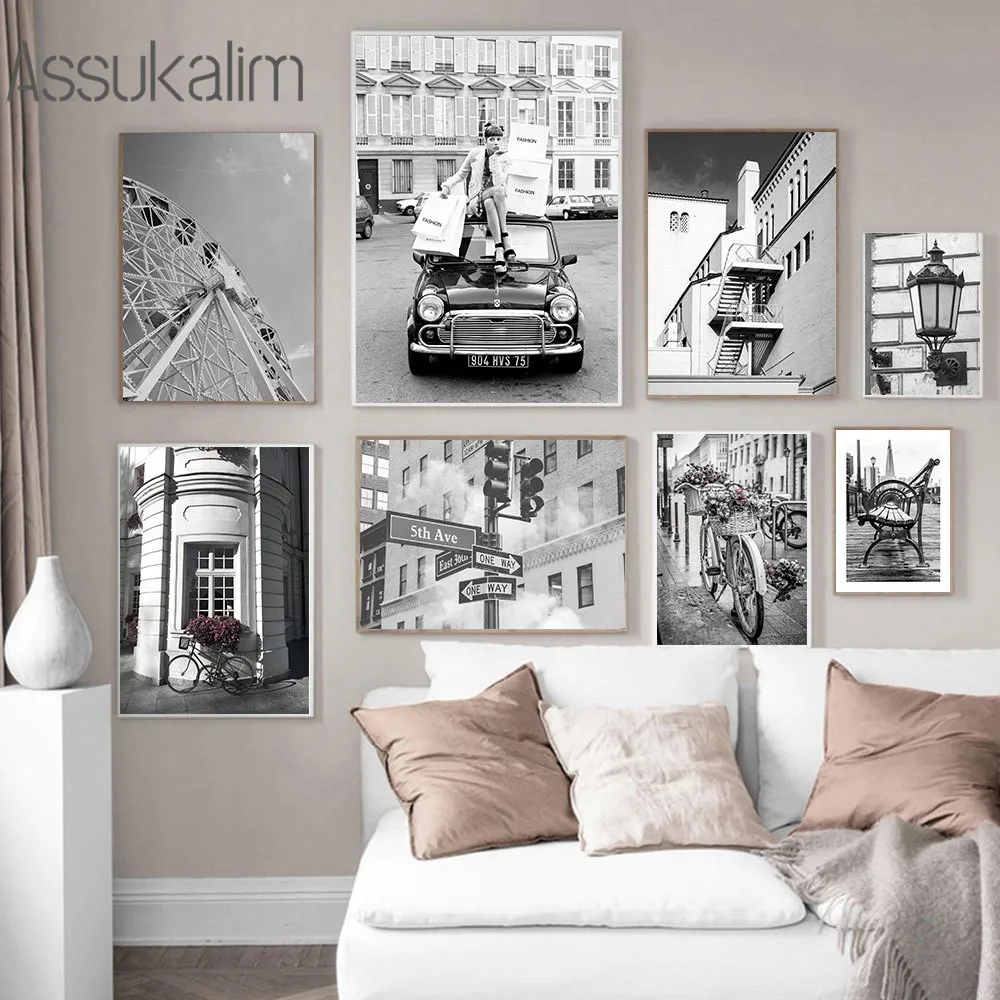 

Ferris Wheel Canvas Art Painting Black and White Wall Poster Bike Art Print Nordic Posters And Prints Living Room Decoration