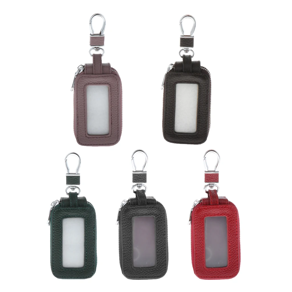 

Leather Car Key Case Double Zipper Wallet With Metal Hook For Car Remote Key