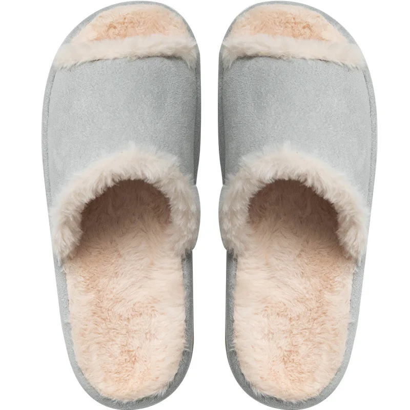 light blue Теплые женские домашние тапочки из искусственного меха; Мягкие плюшевые домашние тапочки для влюбленных; нескользящая зимняя обувь с открытым носком; женские и мужские шлепанцы; SH8282 - Цвет: light blue