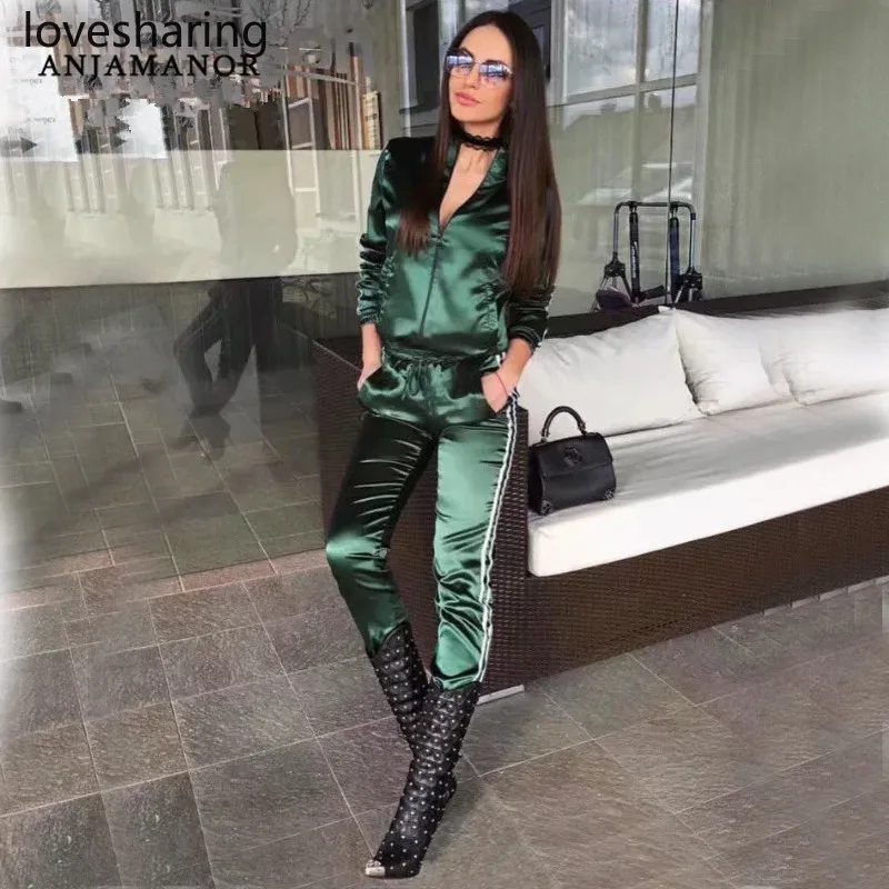 Сатиновый комплект из двух предметов спортивный костюм для женщин элегантный