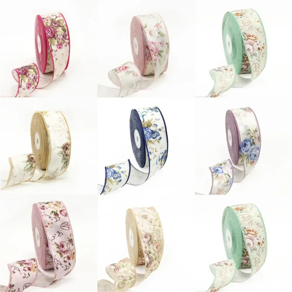 С изображением рождественского цветка набивная льняная лента 25yds DIY материалы