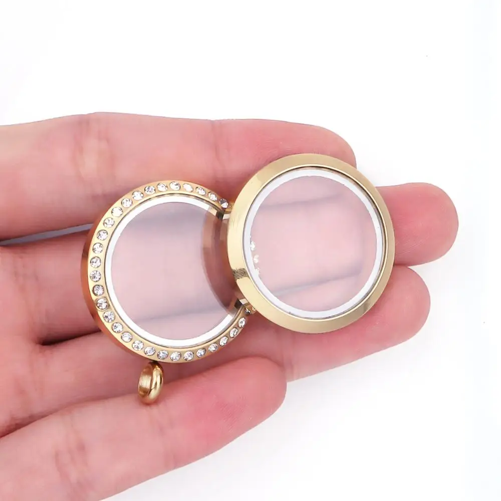

1pcs Rose Golden 30MM Stainless Steel Twist Waterproof Glass living Memory Rhinestones Locket pendant Necklace for 8mm Pearl