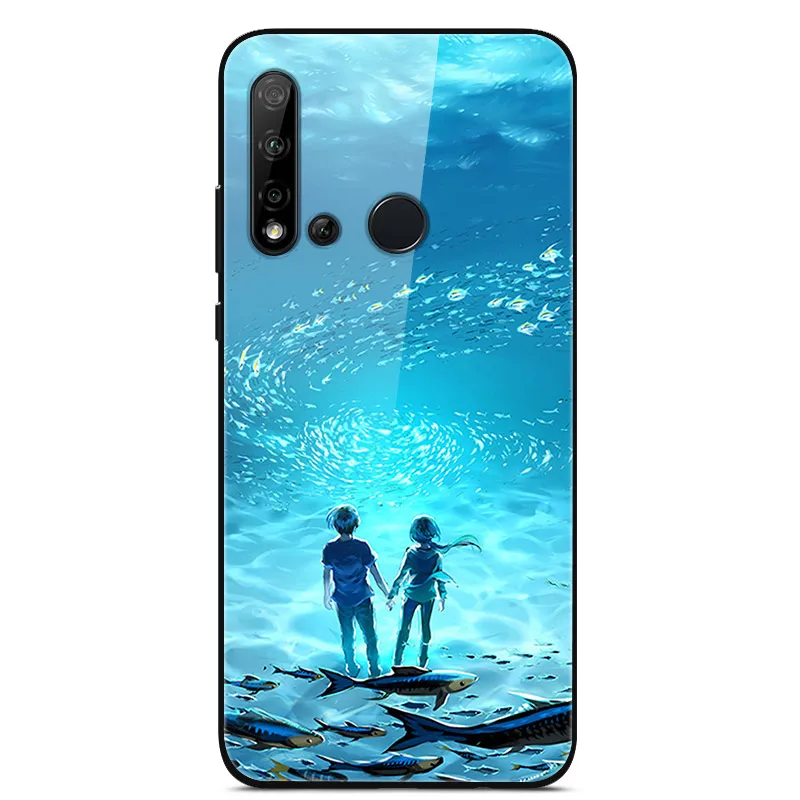 

Glass Case For Huawei Nova 5i Phone Case Back Cover With Black Silicone Bumper Series 3