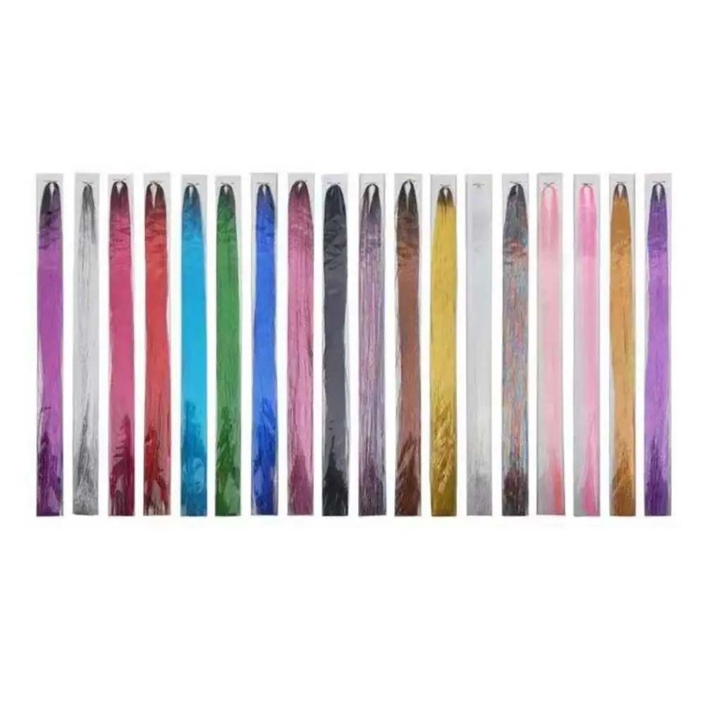 

600Pcs Hair Tinsel False Women Hair Extension Rainbow Color Synthetic Laser Headwear Bling Decoration Glitter Strips Party Tools
