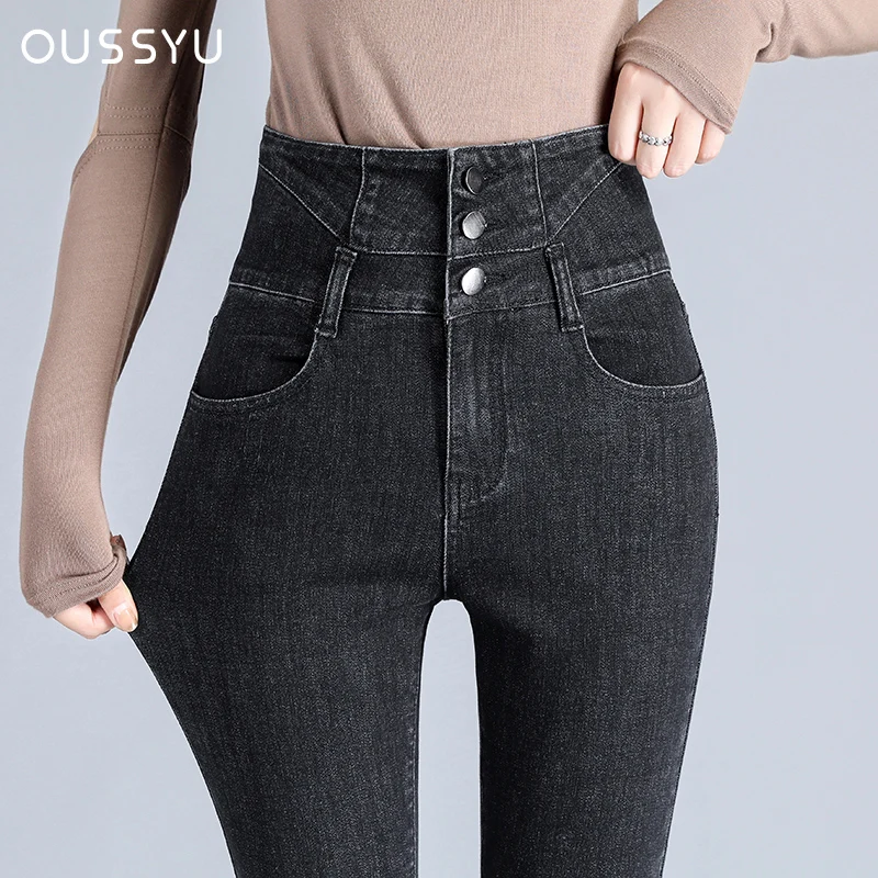 

Elastic Slim Pencil Jeans Women Multi-breasted High Waist Woman Skinny Denim Pants Female Trousers Spring Summer Jean Black Blue