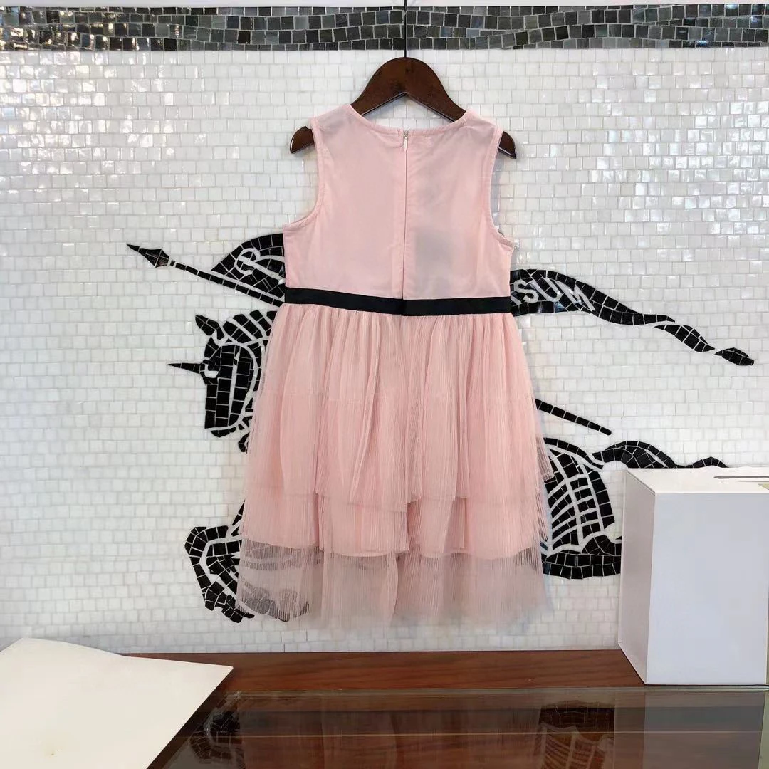 

Kids girls tulle lace dress 2021 summer embroidered floral dress retail clothes