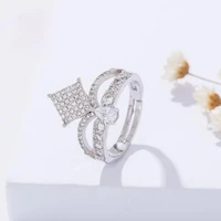 rhombus crown shiny cz white zircon ring fashion lady silver plated adjustable rhinestone ring charm bridal wedding jewelry