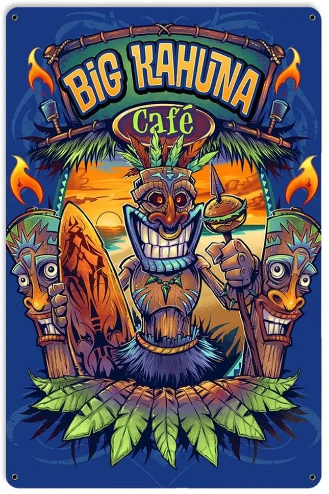 

Big Kahuna Tiki Metal Tin Sign Wall Art Decor for Living Room Vintage Art Coffee Bar Signs Home Decor Gifts Decoration