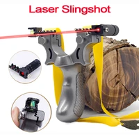 high quality laser aiming slingshot with flat rubber band spirit level high precision outdoor hunting resin catapult