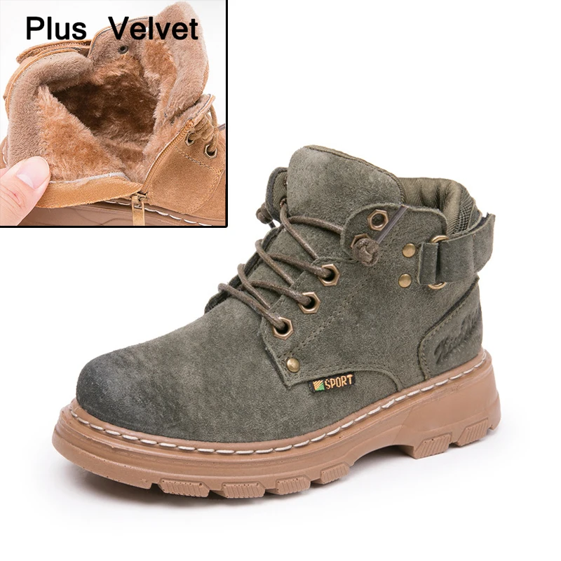 Velvet Green Новинка года; Зимние Детские Ботинки martin; кожаные ботинки для мальчиков; бархатная теплая детская обувь; осенние тонкие ботинки для девочек - Цвет: Velvet Green