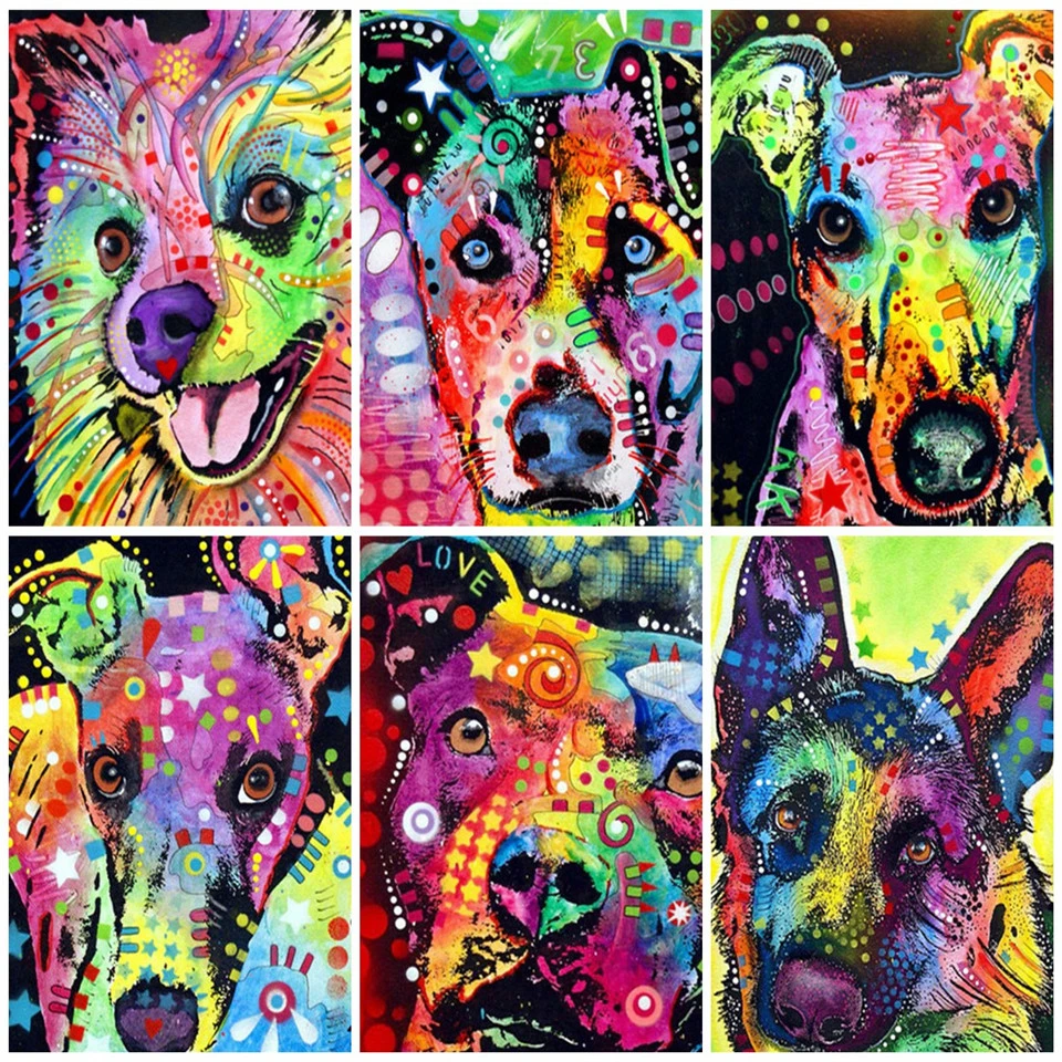 AZQSD Unframe DIY Краска для масла по номерам собака уникальный подарок акриловая краска