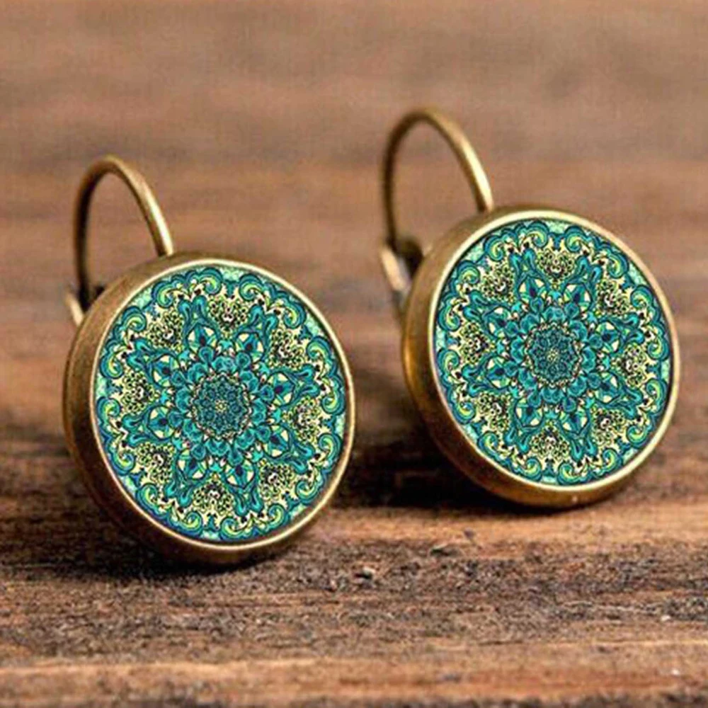 FSUNION Boho Цветочные Висячие серьги для женщин винтажные ювелирные изделия геометрический узор круглые серьги Bijoux boucles d'oreuilles bohemia