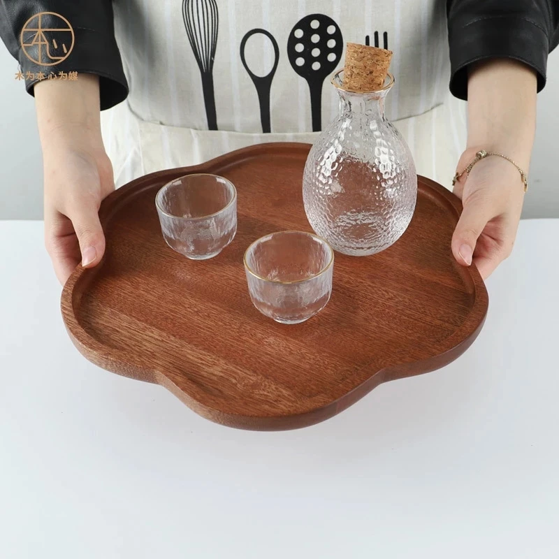 

Flower Shape Wooden Dinner Plate Fruit Bread Dish Household Ebony Wooden Dessert Plate Tray