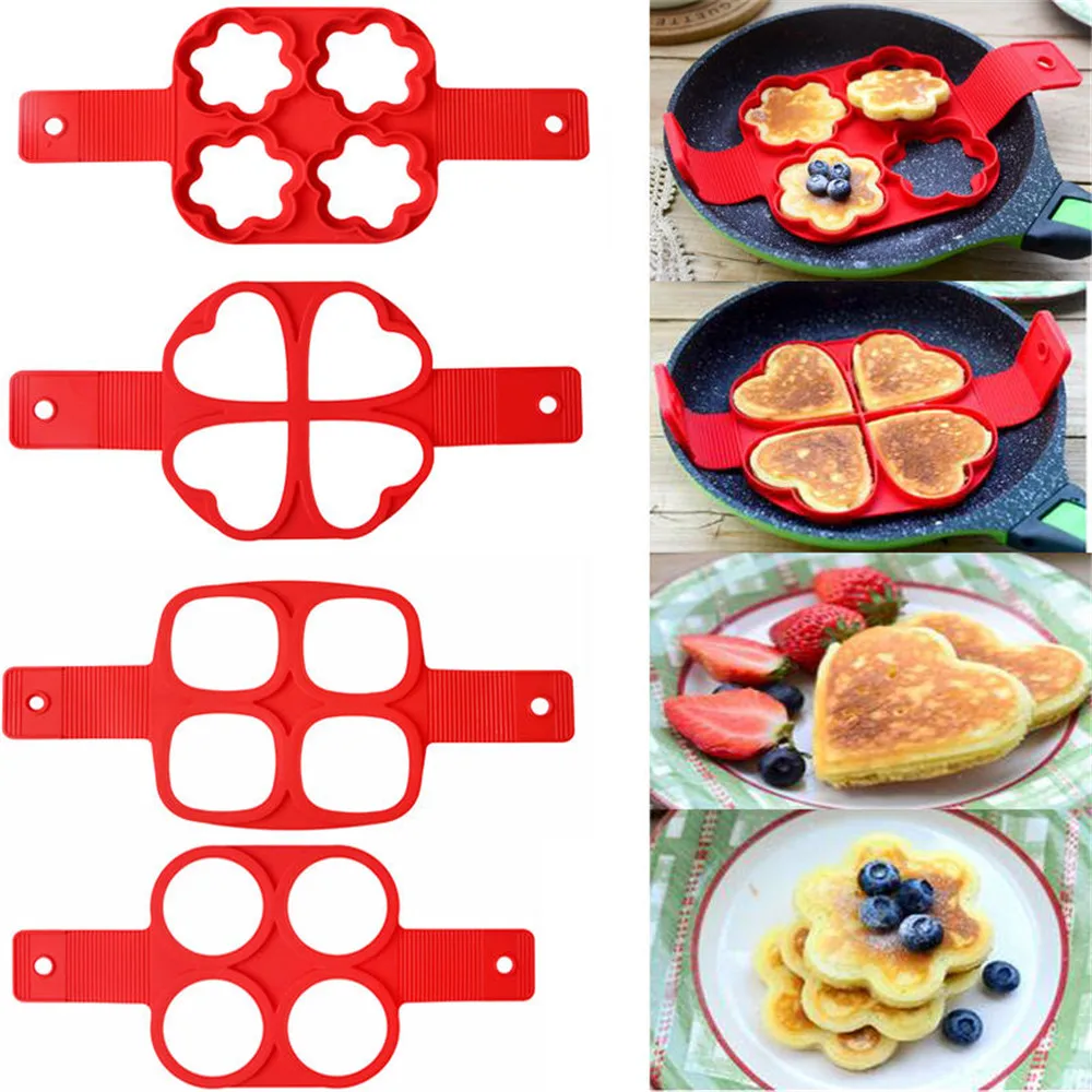 

Pancake Maker Multiple Shapes 4 Holes Nonstick Silicone Baking Mold Ring Fried Egg Mold for Family Cooking Baking Accessories