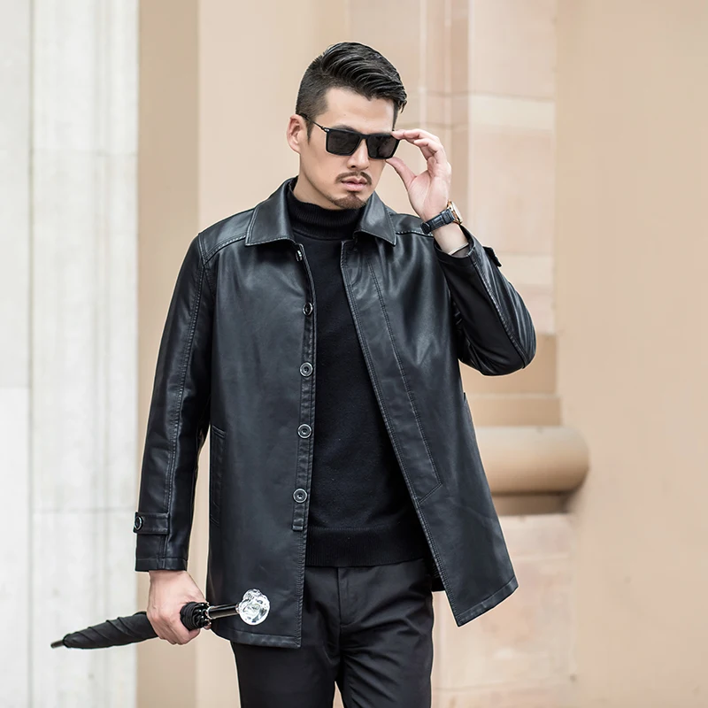 

new jacket Autumn winter PU Leather JacketS Men Fashion Men windbreaker bomber jacket turn-down collar casual M-4XL warm