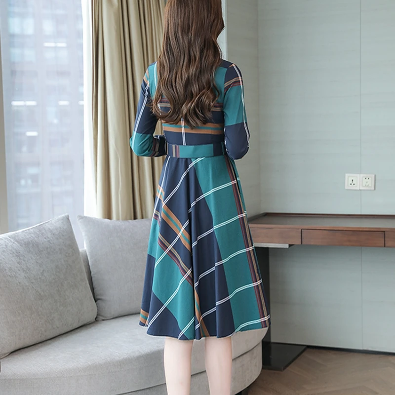Женское платье Осень Зима с длинным рукавом в полоску клетчатое рубашка