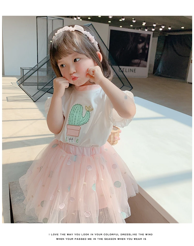 Комплекты одежды для девочек летняя хлопковая Футболка с мультяшным КАКТУСОМ и