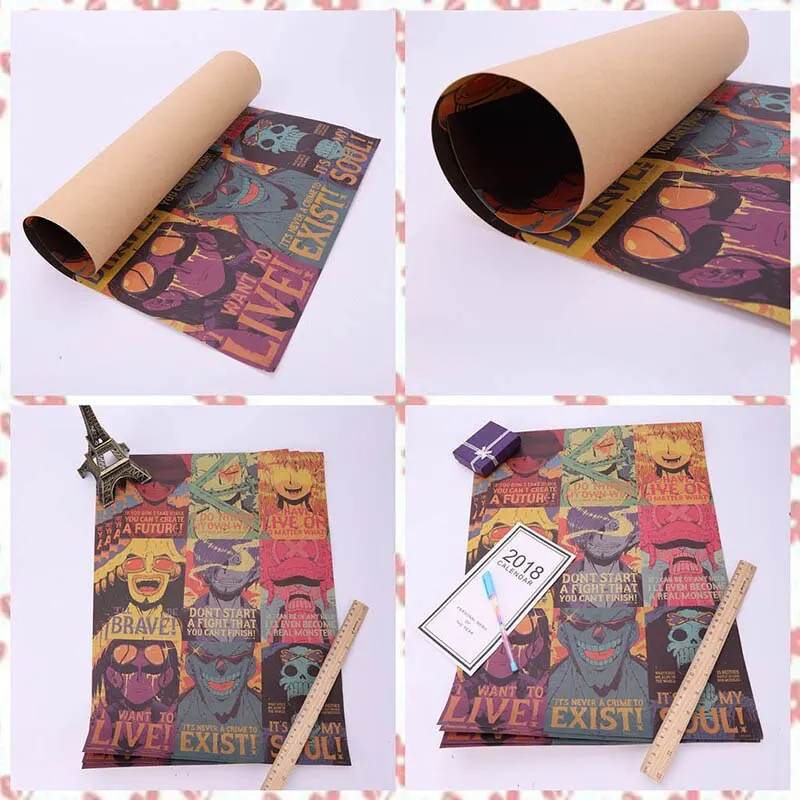 

Classic Anime One Piece Portrait Collection Poster Kraft Paper Bar Cafe Decor Wall Sticker 50.5*35 CM