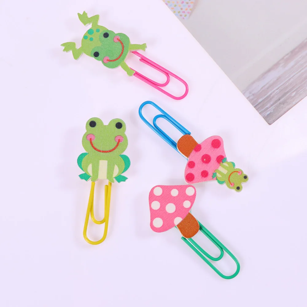 

5Pcs Wooden Lotus Leaf Decor Paper Clips Colorful Paper Clips Stationery School Office Supplies