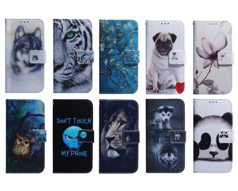 Кожаный чехол кошелек для Galaxy S20 A71 A51 Moto G8 Plus E6 PLAY LG K40S Aminal цветок собака волк тигр