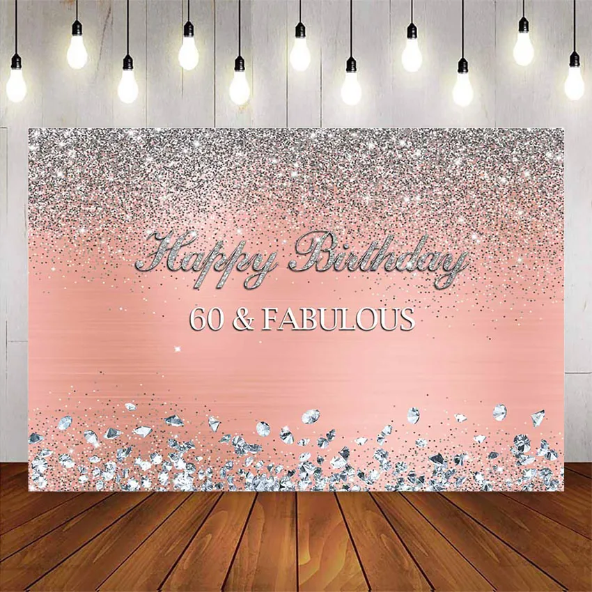 Happy 60th birthday backdrop for photography 60 fabulous pink ...