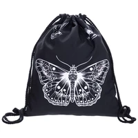 new butterfly tatoo black drawstring bag casual mochila cuerda out door drawstring backpack women men modis string bag girl