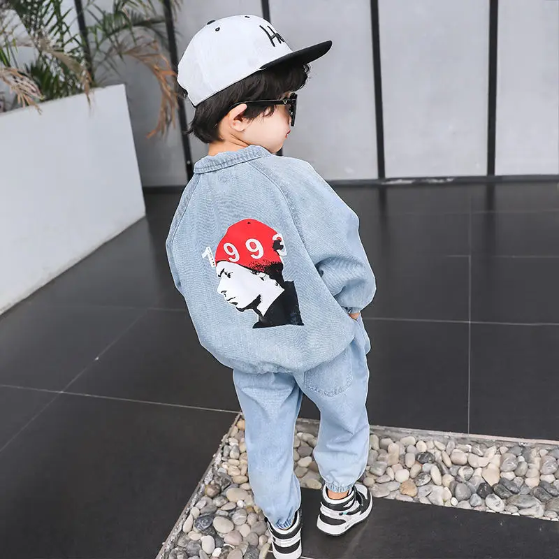 Fashion Baby Boy Denim Clothes Set Coat+Pant 2PCS Bebe Kids Cartoon Jean Jacket Clothing Suit Long Sleeve Spring Autumn 1-10Y | Детская
