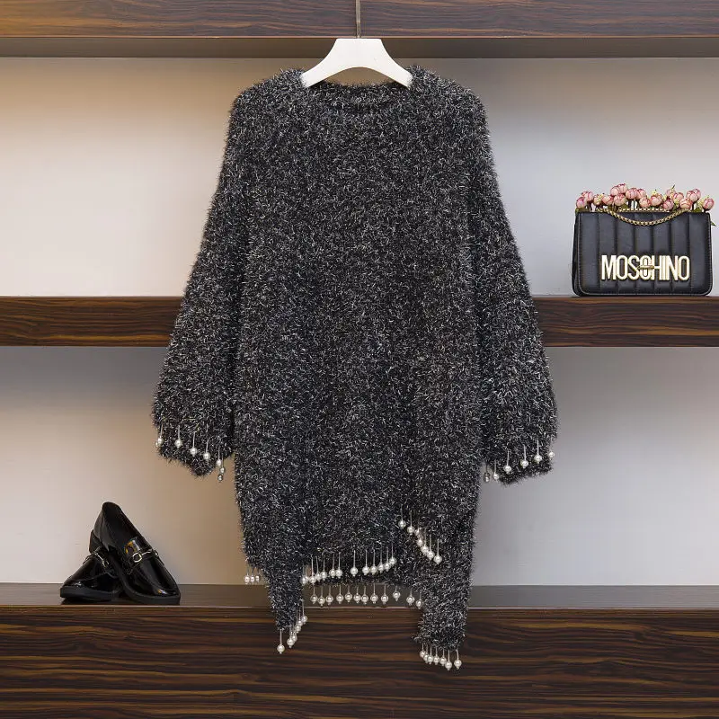 Женский свободный длинный свитер большого размера пуловер Модный повседневный