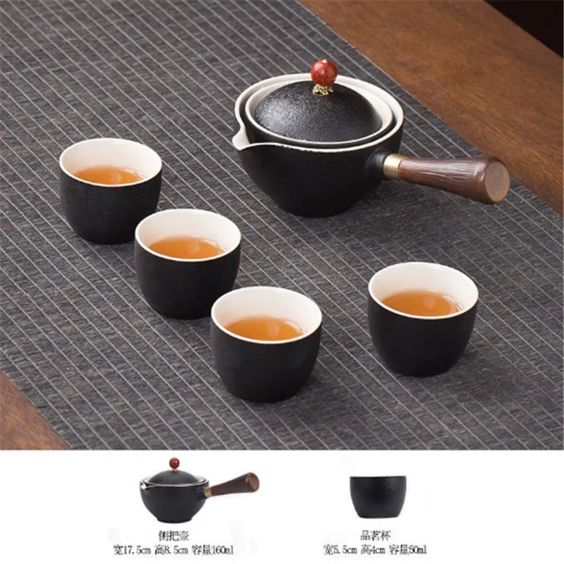 Portable Flower Exquisite Chinese Gongfu Kung Fu Tea Set Ceramic Teapot W/Wooden Handle Side-handle Pot Cup Teaware Dropshipping | Дом и сад