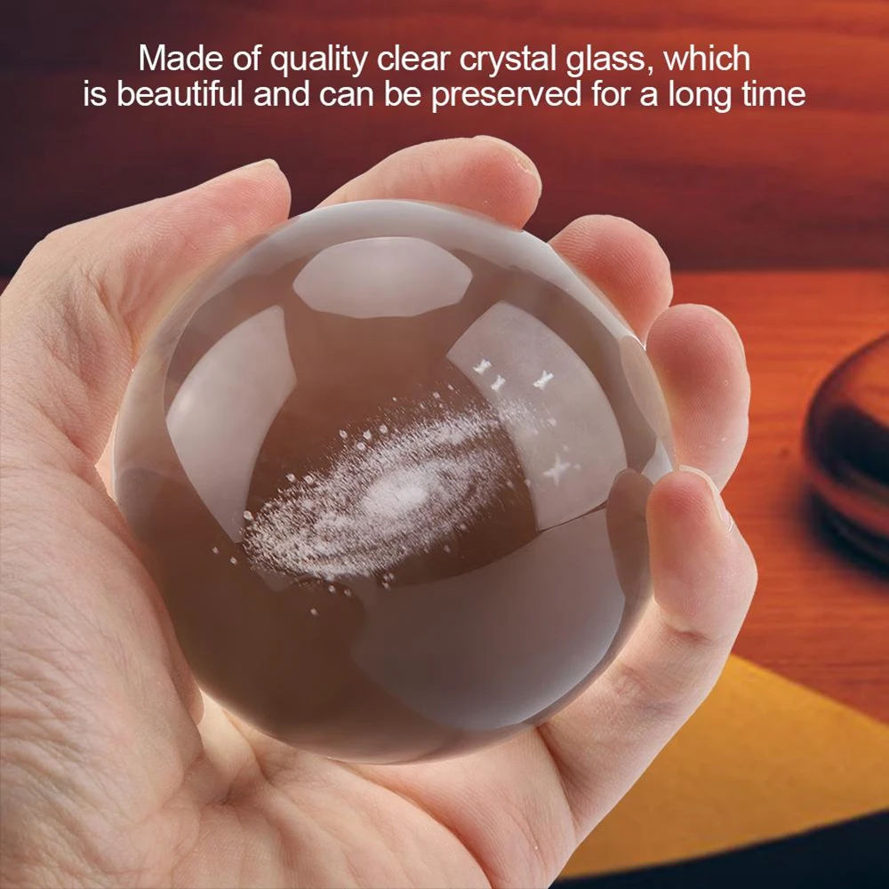 80mm Creative Crystal Glass Decoration Ball 3D Laser Engraved Moon Galaxy Miniatures With Base Home Decor Astronomy Gifts