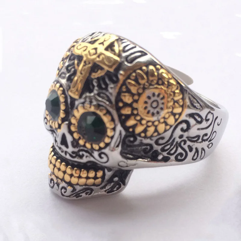 

Vintage Jewelry Punk Style Titanium Steel Gold Cross Skull Ring Kpop Accessories Retro Men's Gift Wholesale